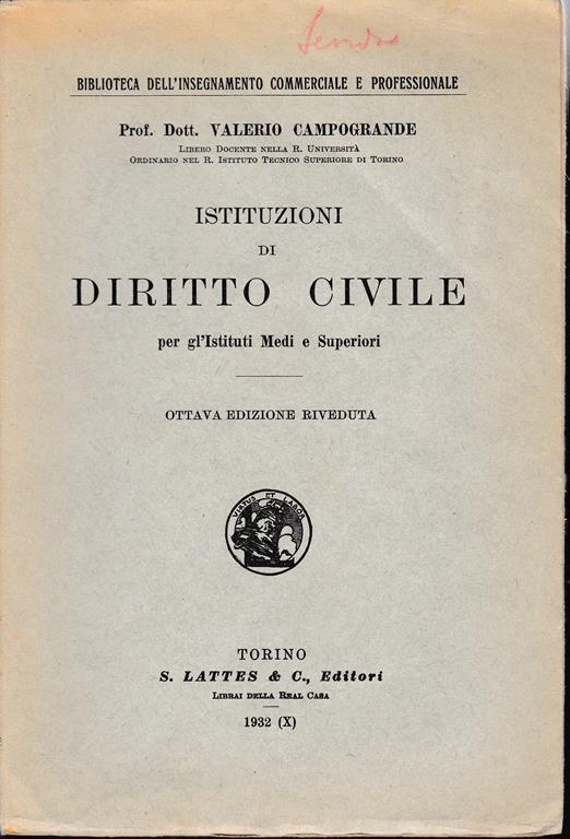 Istituzioni del diritto civile - V. Campogrande - copertina