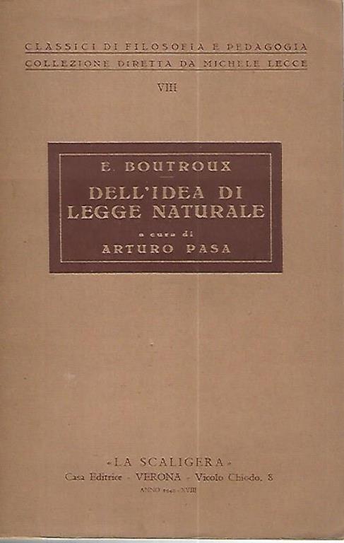 Dell'dea di legge naturale - Emile Boutroux - copertina