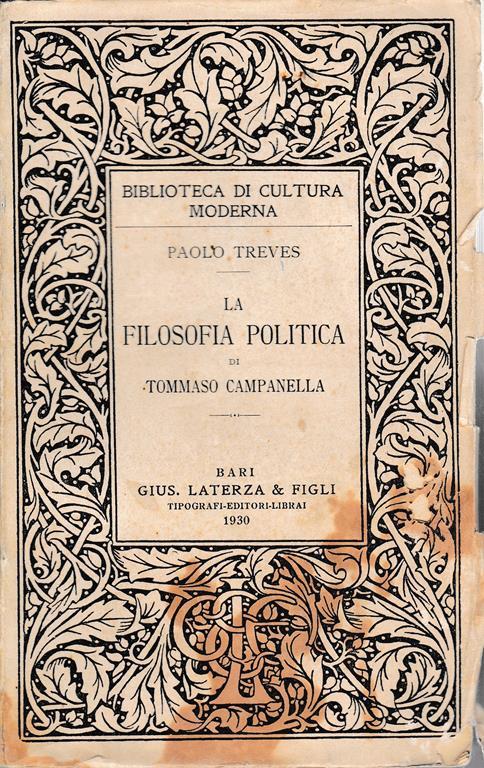 La filosofia politica di Tommaso Campanella - Paolo Treves - copertina