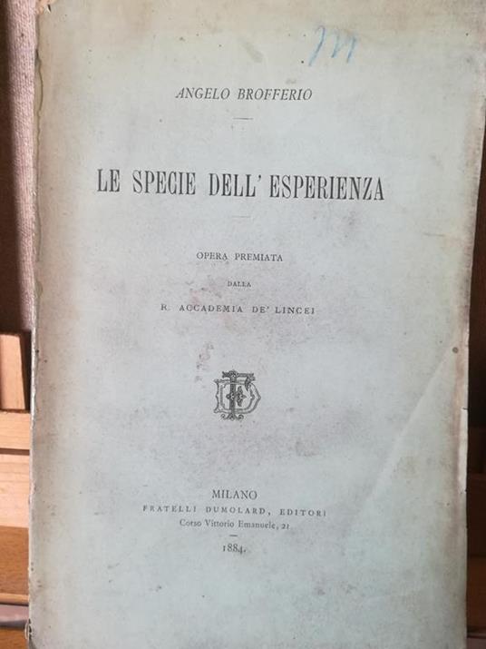 Le specie dell'esperienza - Angelo Brofferio - copertina