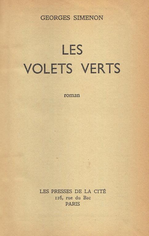 Le volets verts. Roman - Georges Simenon - copertina