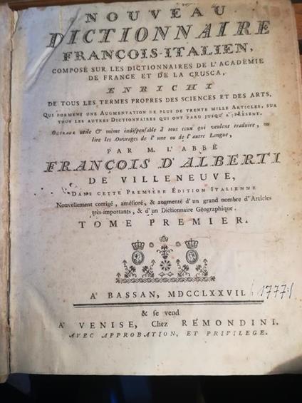 Nouveau Dictionnaire François - Italien - François D'Alberti de Villeneuve - copertina