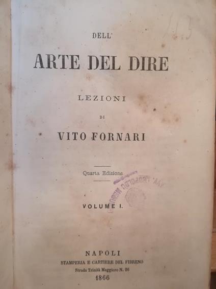 Dell'arte del dire. I - Vito Fornari - copertina