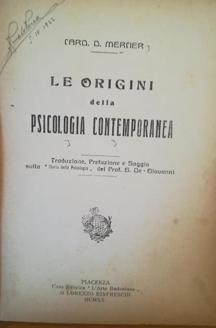 Le origini della psicologia contemporanea - Désiré J. Mercier - copertina