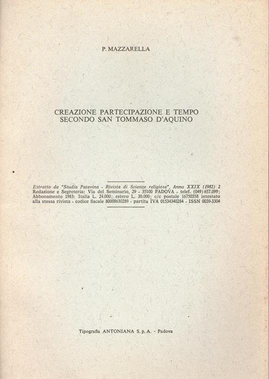 Creazione partecipazione e tempo secondo san Tommaso D'Aquino - P. Mazzarella - copertina