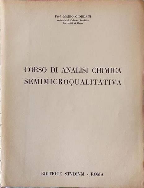 Corso di analisi chimica semimicroqualitativa - Mario Giordani - copertina