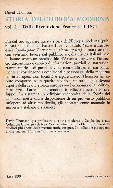 Storia dellEuropa moderna 1° vol. Dalla Rivoluzione Francese al 1871 - David Thomson - 2