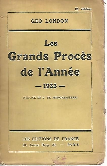 Les grands proces de l'année 1933 - Geo London - copertina