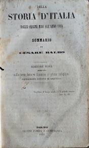 Della Storia d'Italia. Dalle origini fino all'anno 1814 - Sommario - Cesare Balbo - copertina