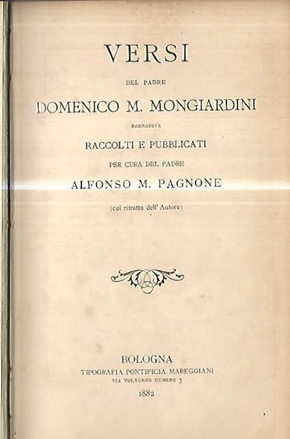 Versi del padre Domenico M. Mongiardini barnabita - copertina