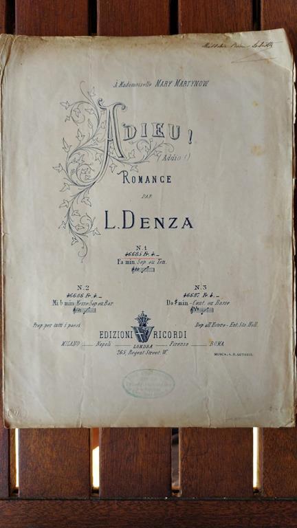 Adieu! Romance - Luigi Denza - copertina