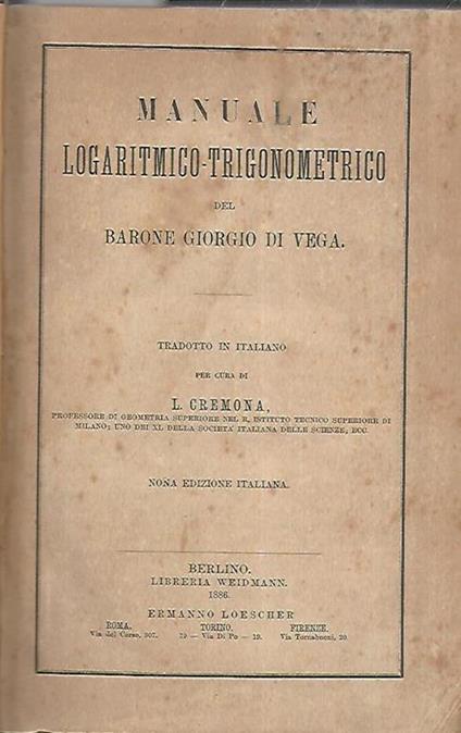 Manuale logaritmico trigonometrico - copertina