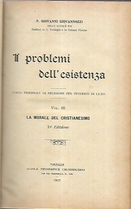 I problemi dell'esistenza. Vol III - Giovanni Giovannozzi - copertina