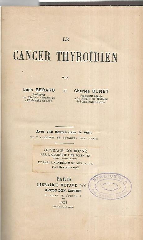 Le cancer thyroidien - Léon Bernard - copertina