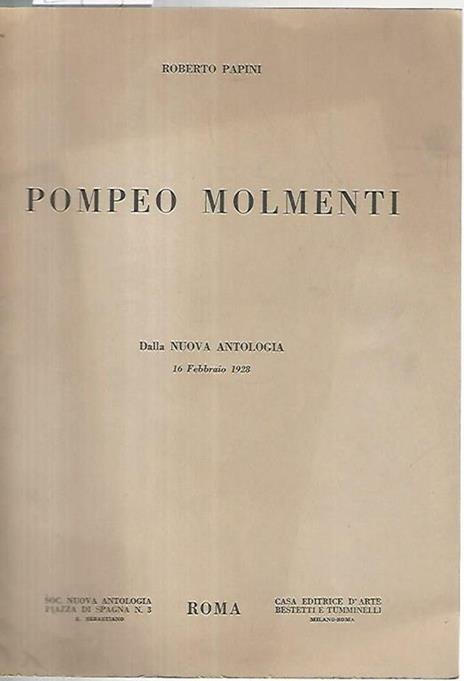 Pompeo Molmenti. Dalla nuova antologia - Roberto Papini - copertina