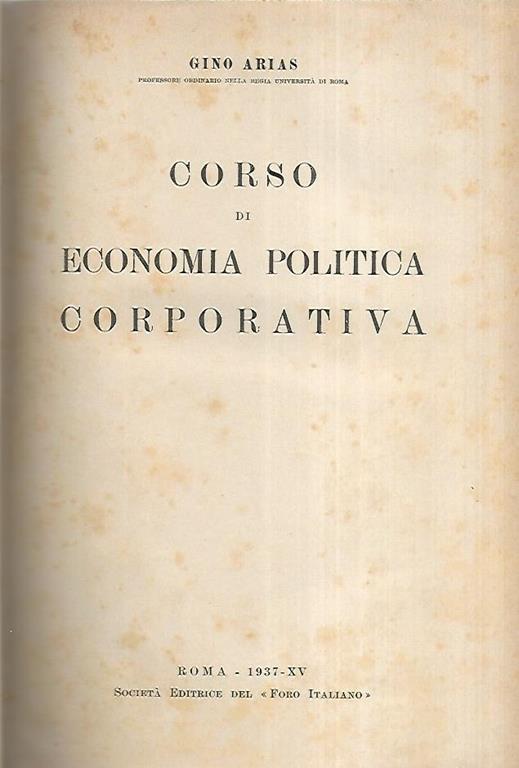 Corso di economia politica corporativa - Gino Arias - copertina