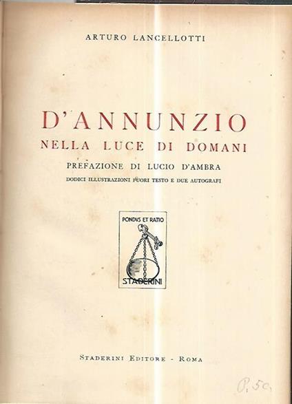 D'Annunzio nella luce di domani - Arturo Lancellotti - copertina