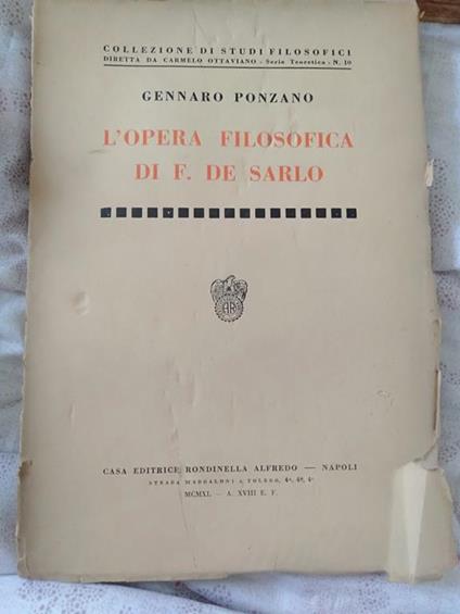 L opera filosofica di F.DE Sarlo - Gennaro Ponzano - copertina
