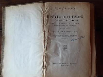 Il problema dell'educazione Volume I - E. Paolo Lamanna - copertina