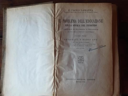 Il problema dell'educazione Volume I - E. Paolo Lamanna - copertina