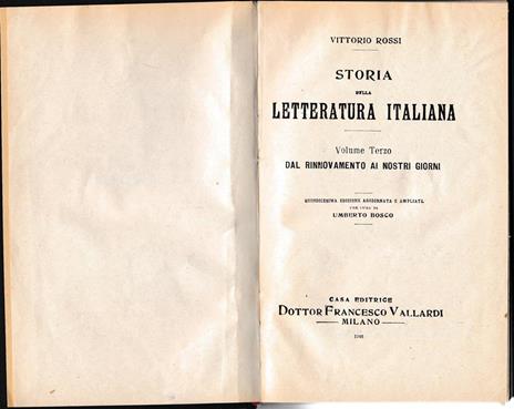 Storia della Letteratura Italiana 3° vol. Dal rinnovamento ai giorni nostri - V. Rossi - copertina