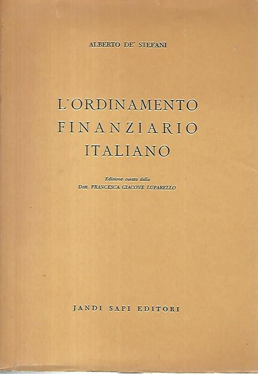 L' ordinamento finanziario italiano - Alberto De Stefani - copertina