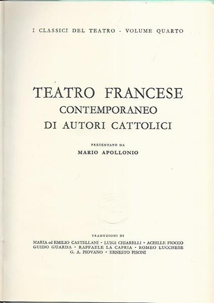 Teatro francese contemporaneo di autori cattolici - Mario Apollonio - copertina