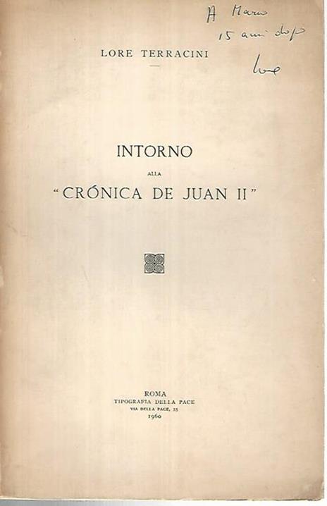 Intorno alla cronica de Juan II - Lore Terracini - copertina
