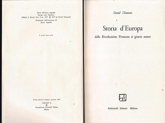 Storia d'Europa dalla Rivoluzione Francese ai giorni nostri - David Thomson - copertina