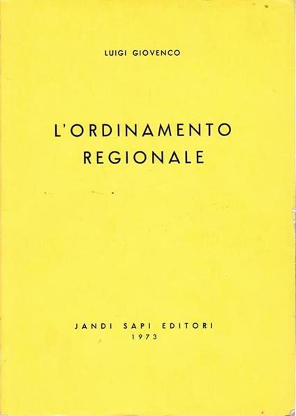 L' ordinamento Regionale - Luigi Giovenco - copertina