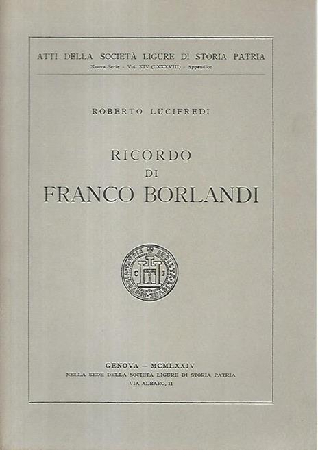 Ricordo di Franco Borlandi - Roberto Lucifredi - copertina