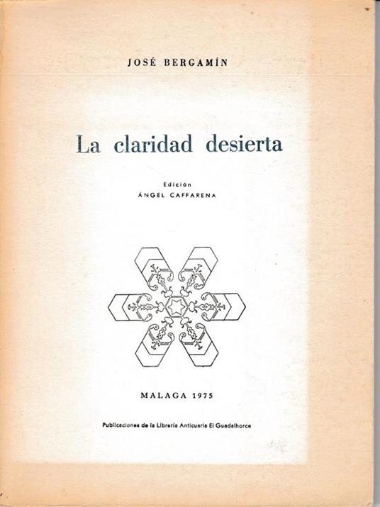 La claridad desierta - José Bergamin - copertina