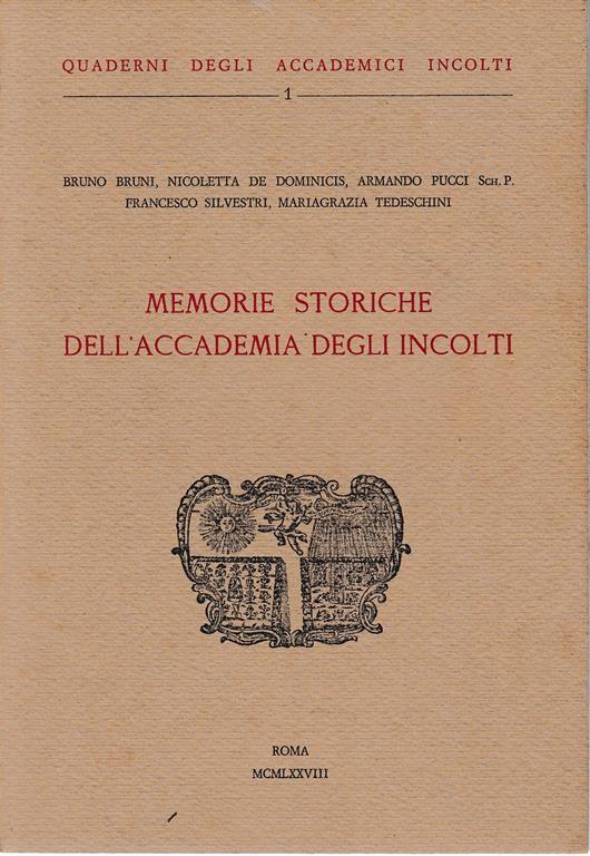 Memorie storiche dell'Accademia degli Incolti - copertina