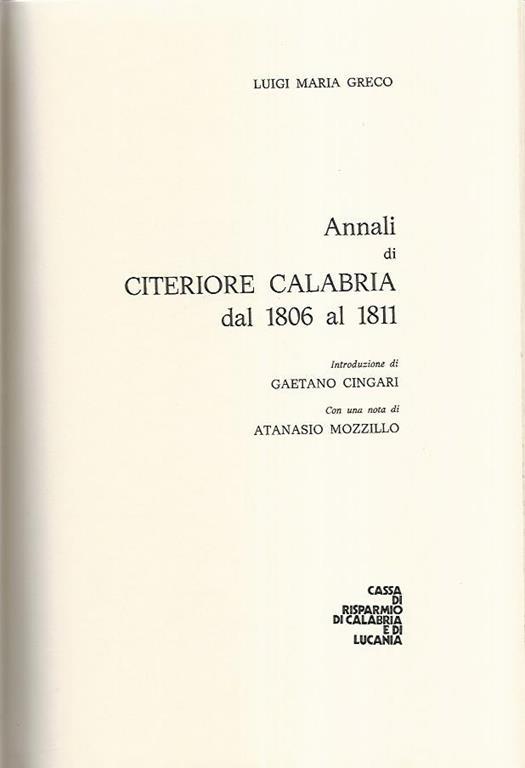 Annali di Citeriore Calabria dal 1806 al 1811 - Luigi Maria Greco - copertina