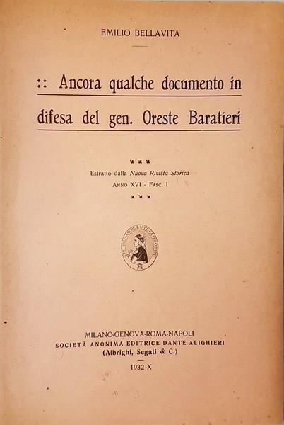 Ancora Qualche Documento In Difesa Del Gen. Oreste Baratieri - Emilio Bellavita - copertina
