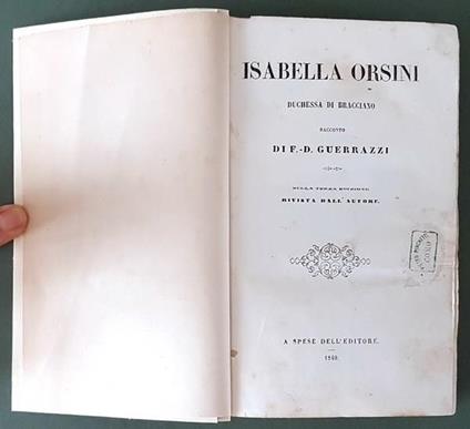 Isabella Orsini Duchessa Di Bracciano Di: F -D. Guerrazzi - copertina