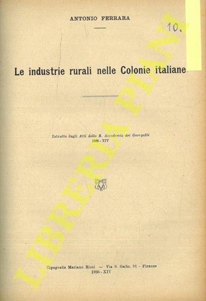 Le industrie rurali nelle Colonie italiane - Antonio Ferrara - copertina