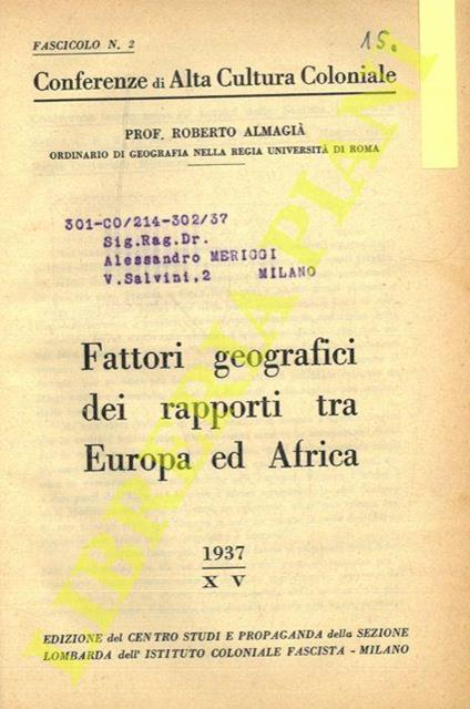 Fattori geografici dei rapporti tra Europa ed Africa - Roberto Almagià - copertina