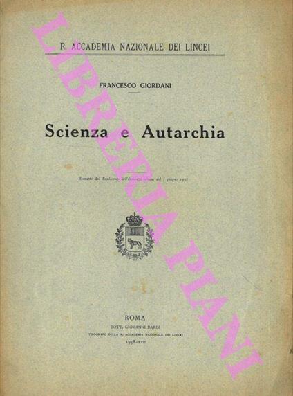 Scienza e autarchia - Francesco Giordani - copertina