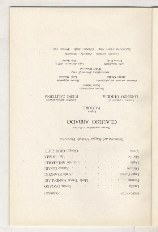 La Pulce d'oro. Un atto in 3 quadri di Tullio Pinelli. Musica di G. F. Ghedini. Prima rappresentazione a Firenze. Teatro Comunale, 17 gennaio 1963, ore 21. Direttore Claudio Abbado. Regista l'autore.(Segue:) GRANADOS Enrique Goyescas. Opera in un att - copertina