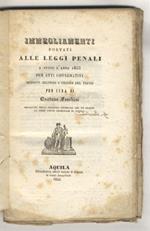 Immegliamenti portati alle leggi penali a tutto l'anno 1855 per Atti Governativi disposti secondo l'ordine del testo