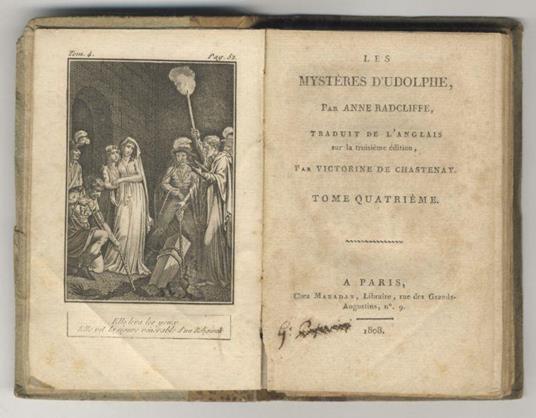 Les Mystères d'Udolphe. Traduit de l'anglais sur la 3ème édition par Victorine de Chastenay. Tome IVème - Ann Radcliffe - copertina