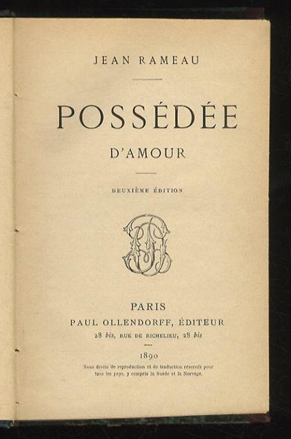Possédée d'amour. Deuxième édition - Jean Rameau - copertina
