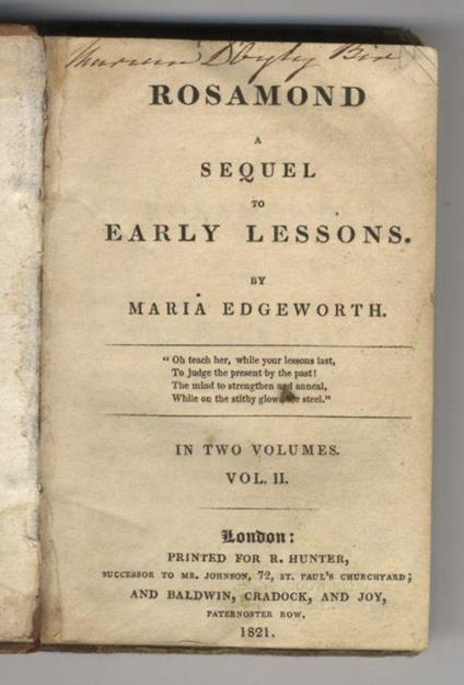 Rosamond, a Sequel to Early Lessons. In 2 volumes. Vol. II - Maria Edgeworth - copertina