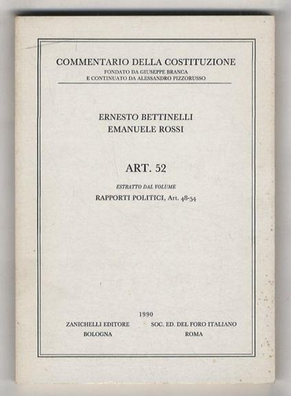Art. 52 [della Costituzione] - Ernesto Bettinelli - copertina