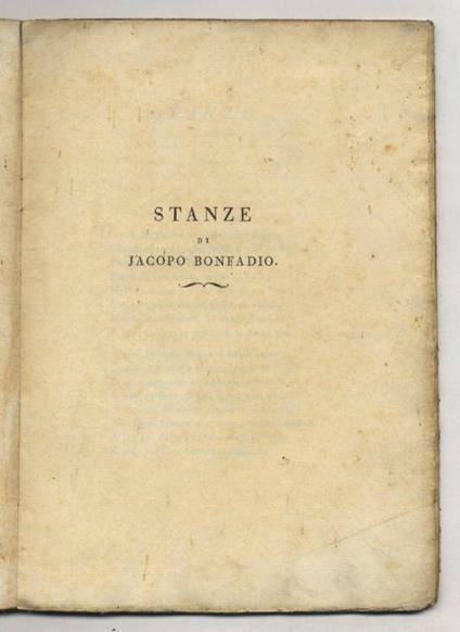 Stanze di Jacopo Bonfadio - Jacopo Bonfadio - copertina