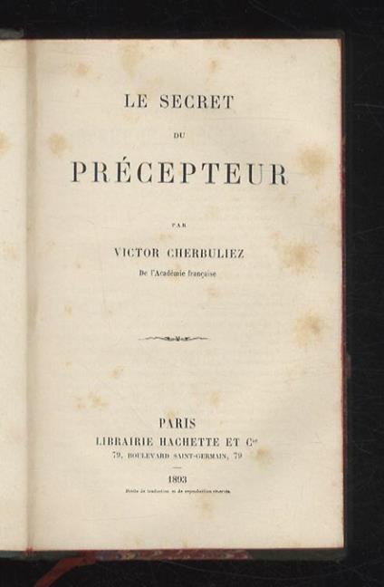 Le Secret du Précepteur - Victor Cherbuliez - copertina