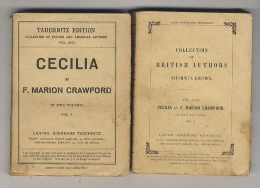 Cecilia. A story of modern Rome [...] Copyright Edition. In two volumes. Vol. I. [- vol. II] - F. Marion Crawford - copertina