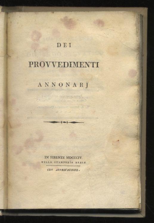 Dei provvedimenti annonarj - Giovanni Fabbri - copertina