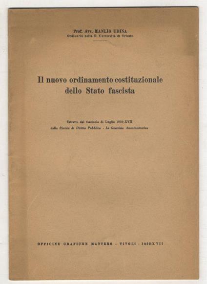 Il nuovo ordinamento costituzionale dello Stato fascista - Manlio Udina - copertina